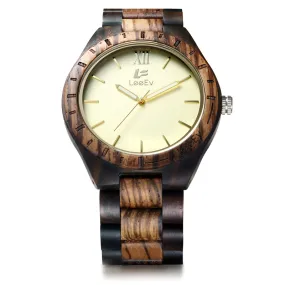 LeeEv Fashion Men Zebra Wooden Watch Big Dial Unique Design Casual Quartz All Wood Band Luminous Hands Wristwatches EV1001