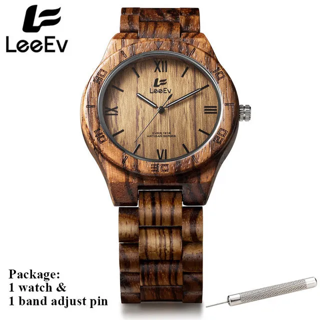 LeeEv Mens Watches Fashion All Zebra Wood Quartz Watch for Male Casual relojes homme Luminous Pointer Wristwatches EV1918