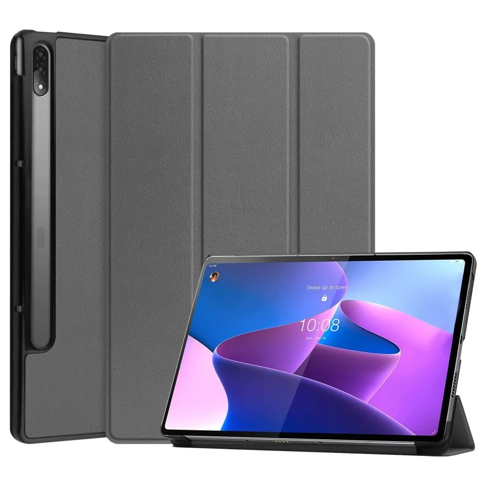 Lenovo Tab P12 Pro tri-fold leather flip case - Grey