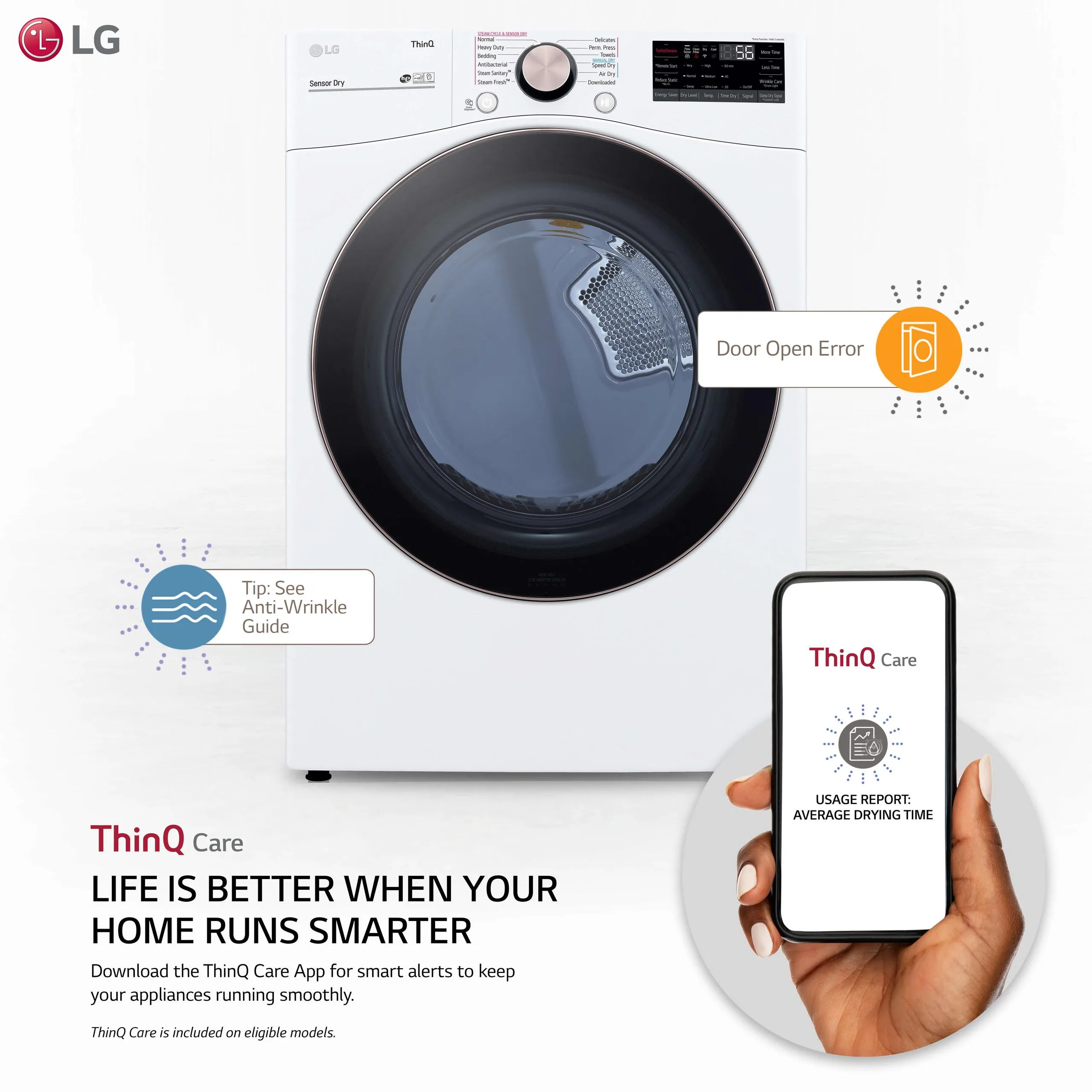 Lg DLGX4001W 7.4 cu. ft. Ultra Large Capacity Smart wi-fi Enabled Front Load Gas Dryer with TurboSteam™ and Built-In Intelligence