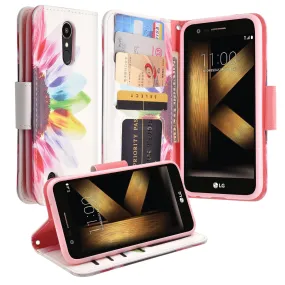 LG K10 (2018) Case, K30, Premier Pro, K10 Plus, Phoenix Plus, Xpression Plus, K10α, X4 Plus, X410, MS245, Slim Magnetic Flip Kickstand Wrist Strap Leather Wallet Cover - Vivid Sunflower