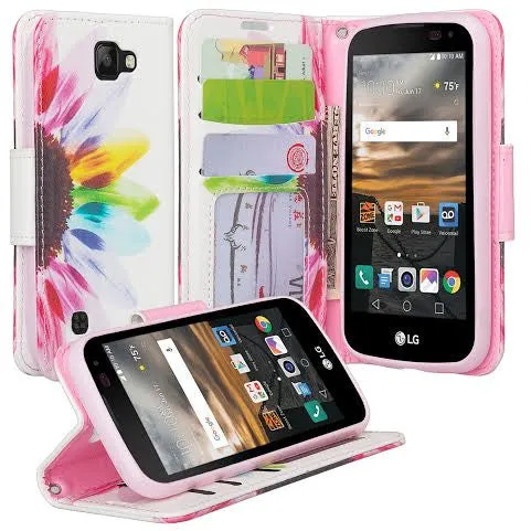 LG Optimus Zone 3 Cases | LG K4 Cases | LG Spree Cases | LG Rebel Cases, Wrist Strap Magnetic Flip Folio [Kickstand Feature] Pu Leather Wallet Case with ID & Credit Card Slot - Vivid Sunflower