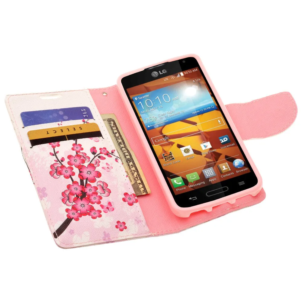 LG Volt Case,  LG LS740 Case Wrist Strap Pu Leather Magnetic Flip Fold[Kickstand] Wallet Case with ID & Card Slots for LG Volt - Cherry Blossom