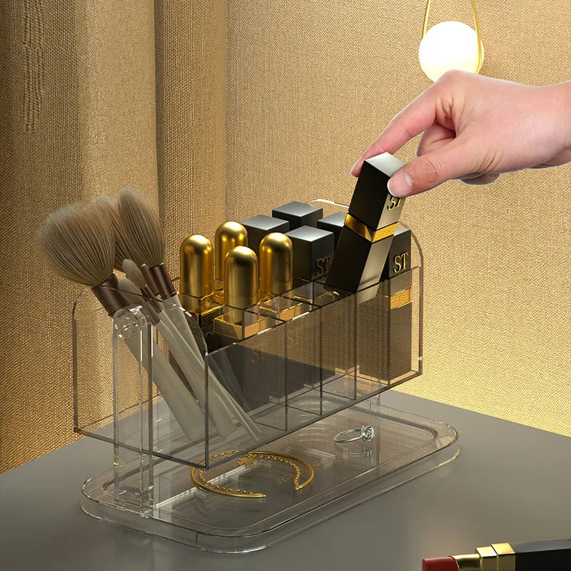 Light Luxury Desktop Makeup Organizer Cosmetic Storage Box Makeup Brush Holder Eyeshadow Palette Skincare Organizer Container