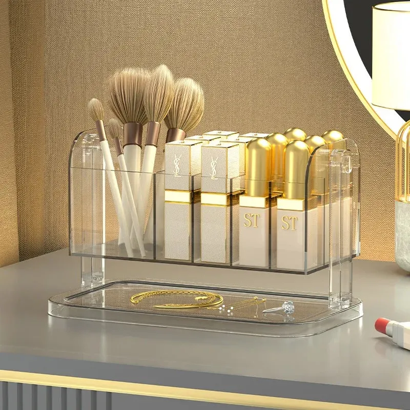 Light Luxury Desktop Makeup Organizer Cosmetic Storage Box Makeup Brush Holder Eyeshadow Palette Skincare Organizer Container