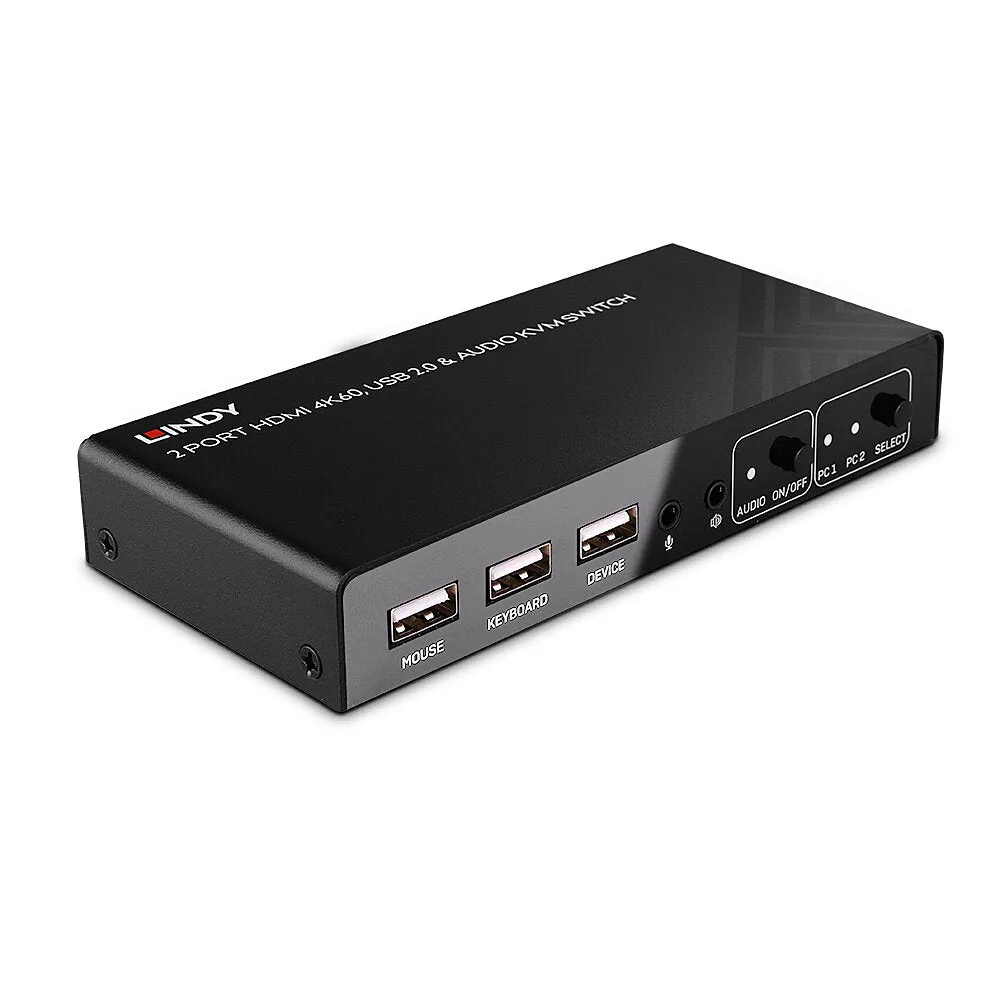 Lindy - Kvm / Audio / Usb Switch - Hdmi 4K60, Usb 2.0 - 2 Ports