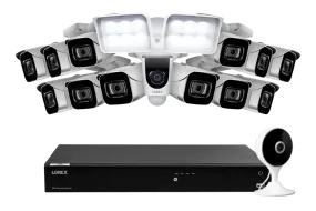 Lorex Fusion 4K (16 Camera Capable) 3TB Wired NVR System with 8 IP Bullet Cameras, One 1080P Floodlight and One 2K Indoor Wi-Fi Camera