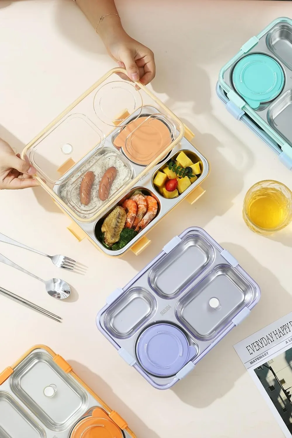 Lunch Box 4 Compartment BPA Free Stainless Steel