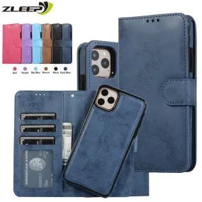 Luxury Leather Removable Case For iPhone Flip Wallet Card Phone Bags Cover