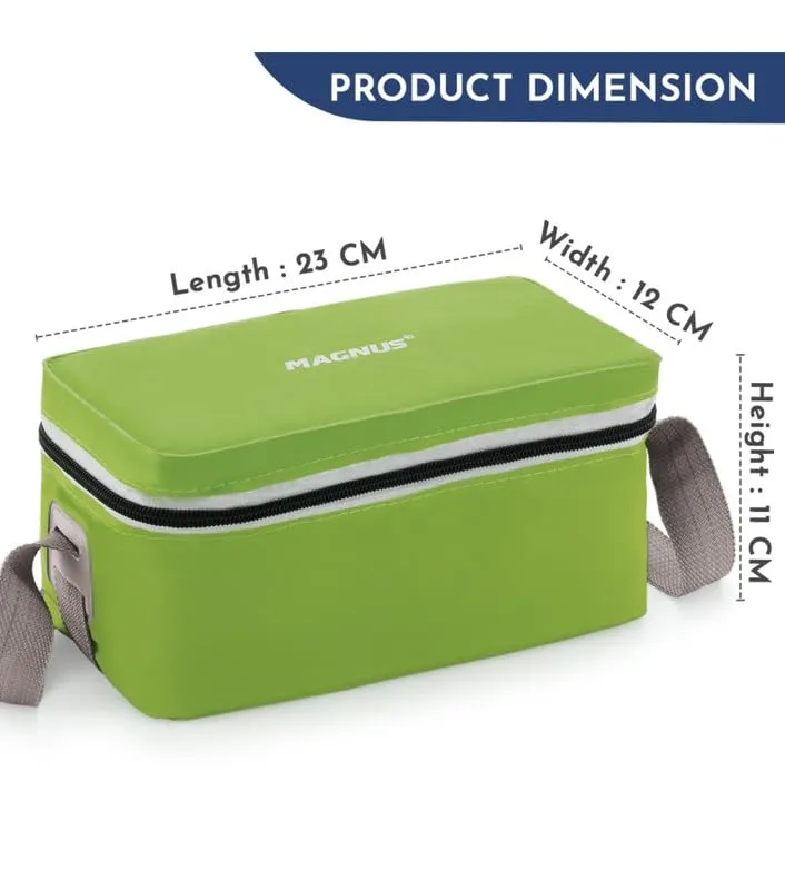 Magnus Fancy 3 Prime Steel Lunch Box Set | Leak-Proof Lunch Box for Kids & Lunch Boxes for Office Men | 3-Compartment Tiffin with Washable Cover | Safe & Stylish Design | Green