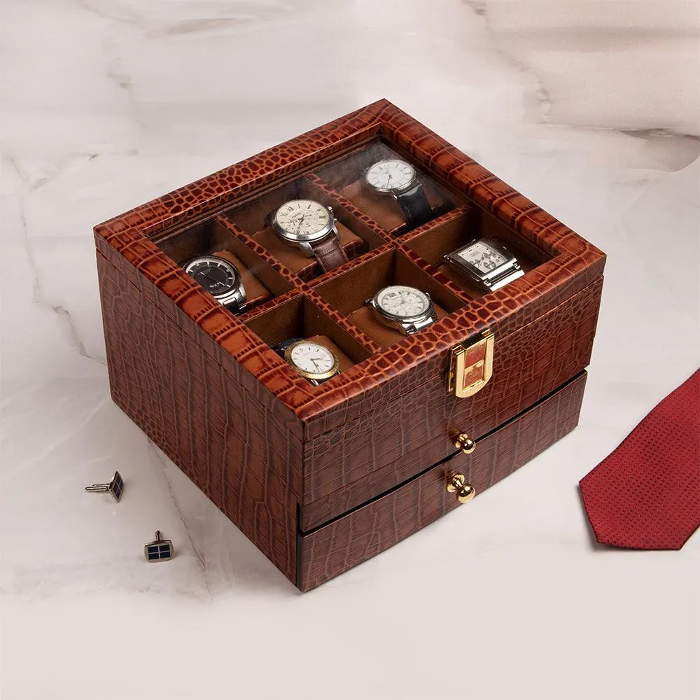 Men's Watch Box / Organizer | Genuine Leather Valet Box | 6 Watch Storage Box | Wrist Watch Case | Color: Tan