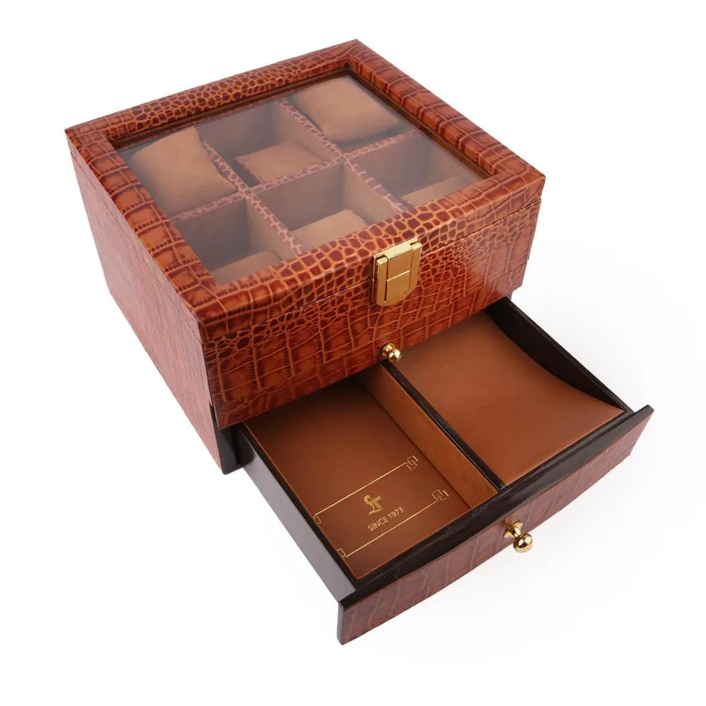 Men's Watch Box / Organizer | Genuine Leather Valet Box | 6 Watch Storage Box | Wrist Watch Case | Color: Tan