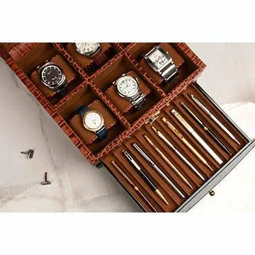 Men's Watch Box / Organizer | Genuine Leather Valet Box | 6 Watch Storage Box | Wrist Watch Case | Color: Tan