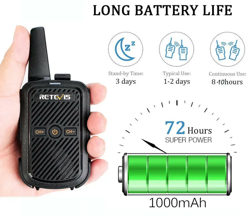 Mini Walkie Talkie Retevis 4 Pcs RT15 Two Way Radio Portable Radio Communicator Walkie-Talkies for Hotel Hunting