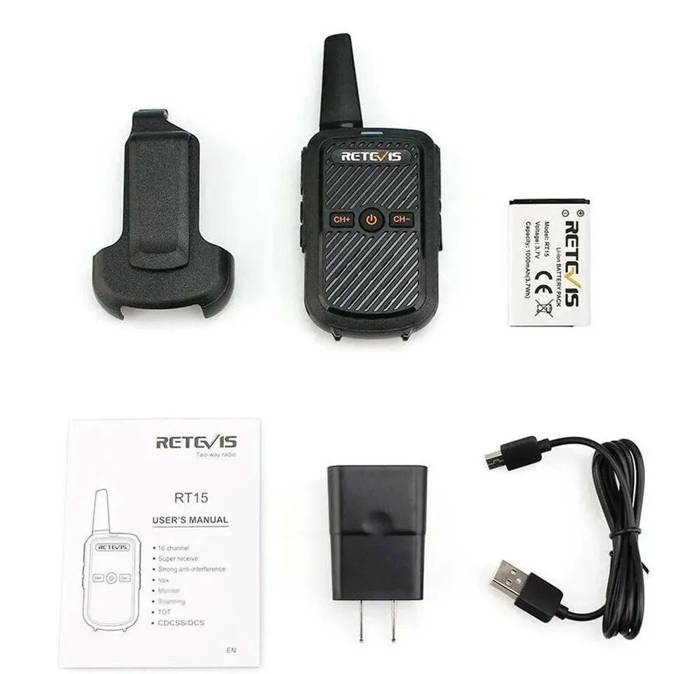 Mini Walkie Talkie Retevis 4 Pcs RT15 Two Way Radio Portable Radio Communicator Walkie-Talkies for Hotel Hunting