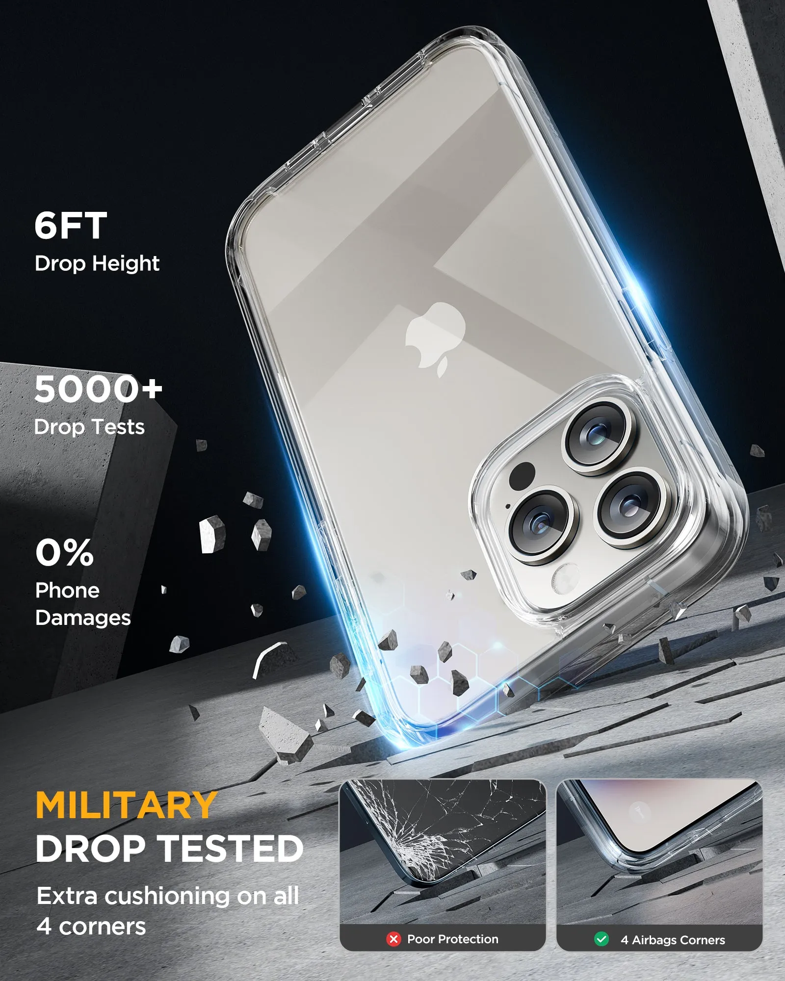 Miracase 360° Protection Case 9H Tempered Glass Phone Case for iPhone 15 Pro 6.1"