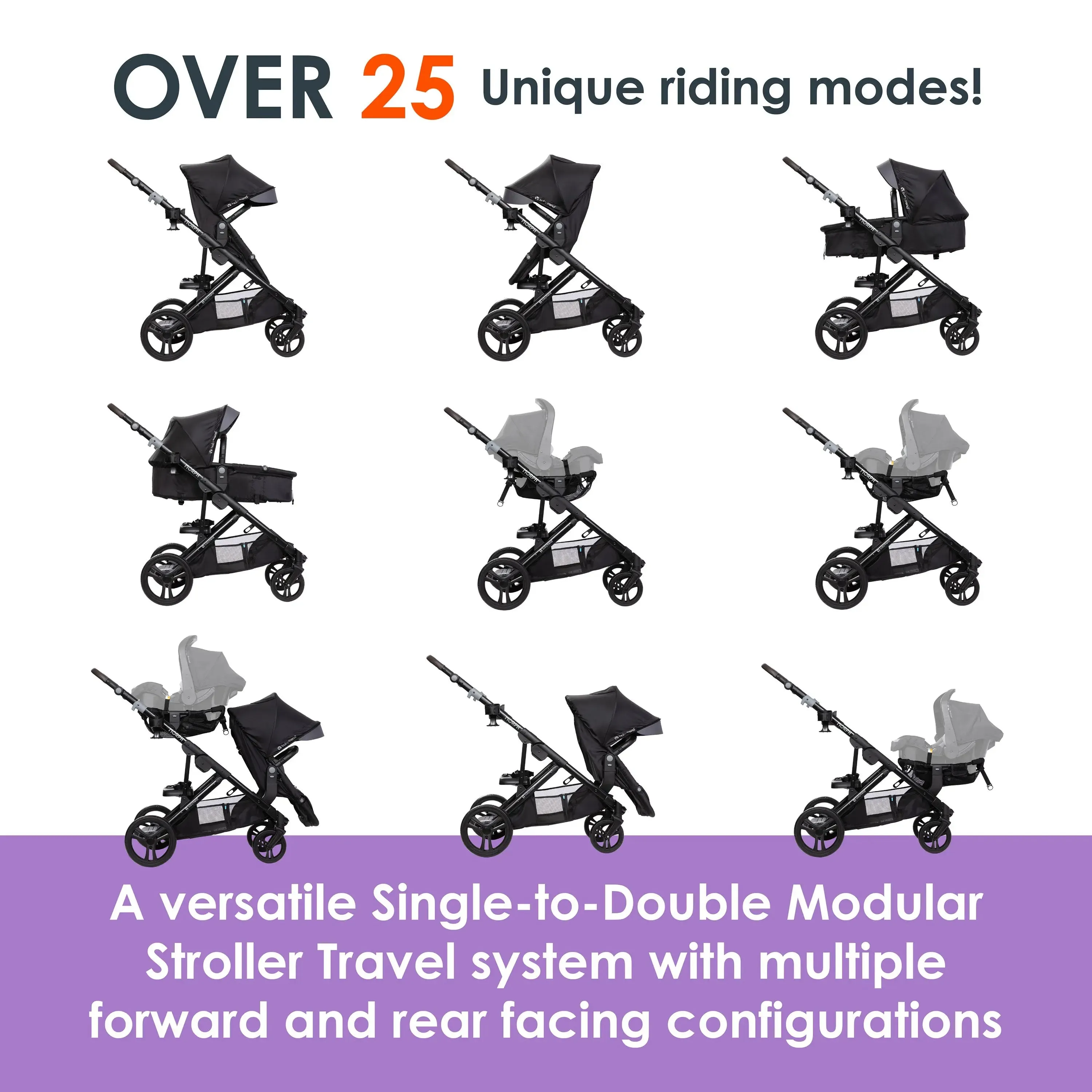 Morph Single to Double Modular Stroller Travel System with EZ-Lift™ PLUS Infant Car Seat