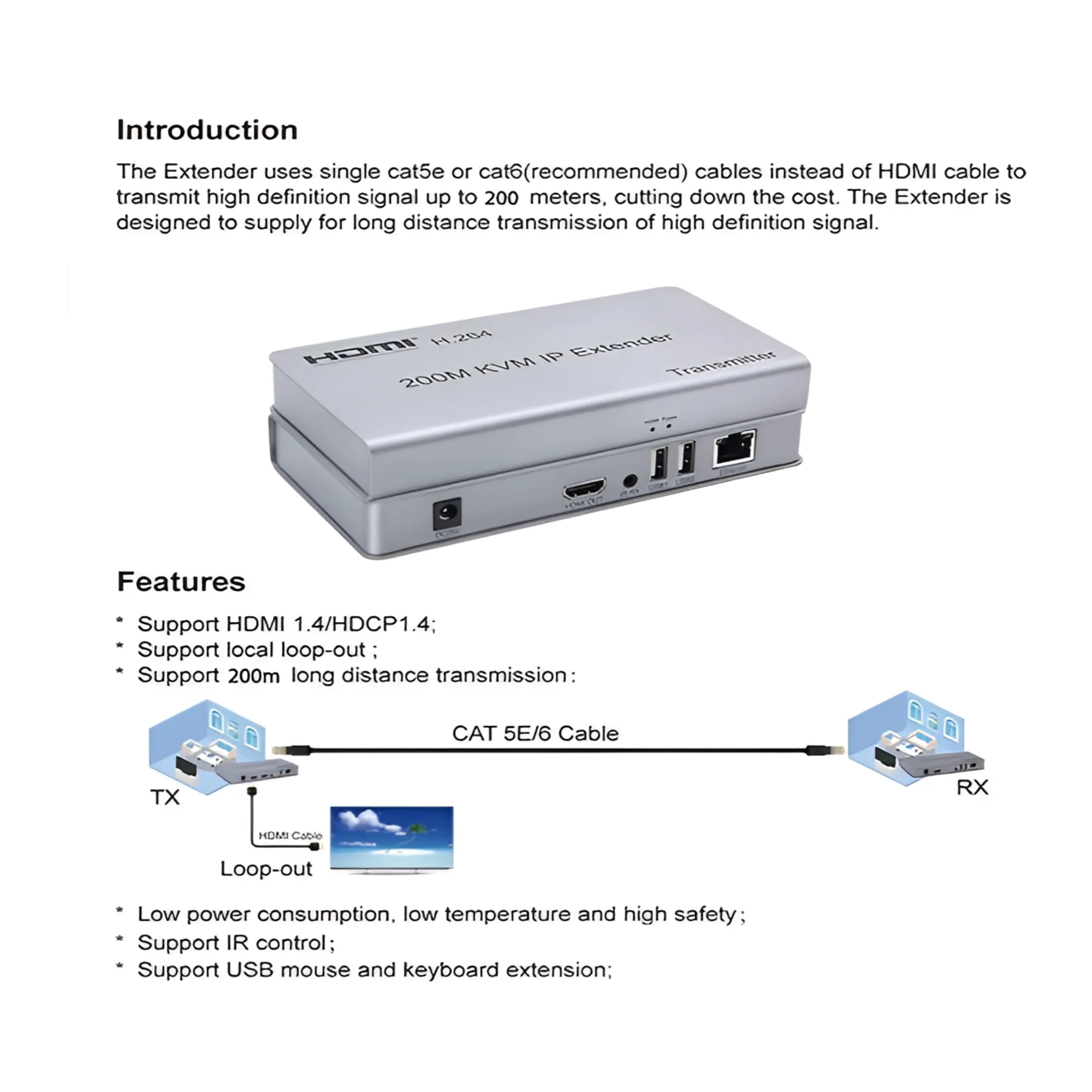 Multifunctional Portable HDMI 200M USB HD IP Extender