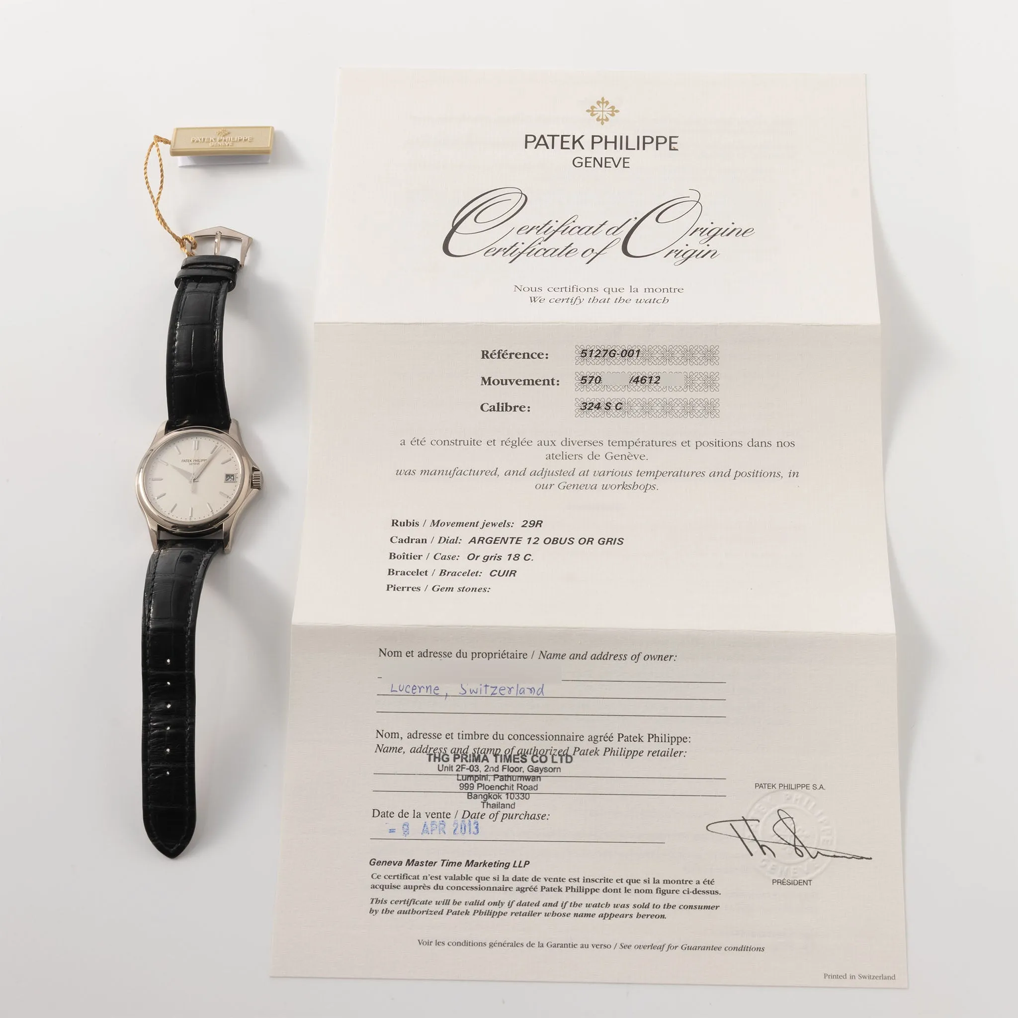 Patek Philippe Calatrava "Grande Taille" White gold Box and Papers Ref 5127G