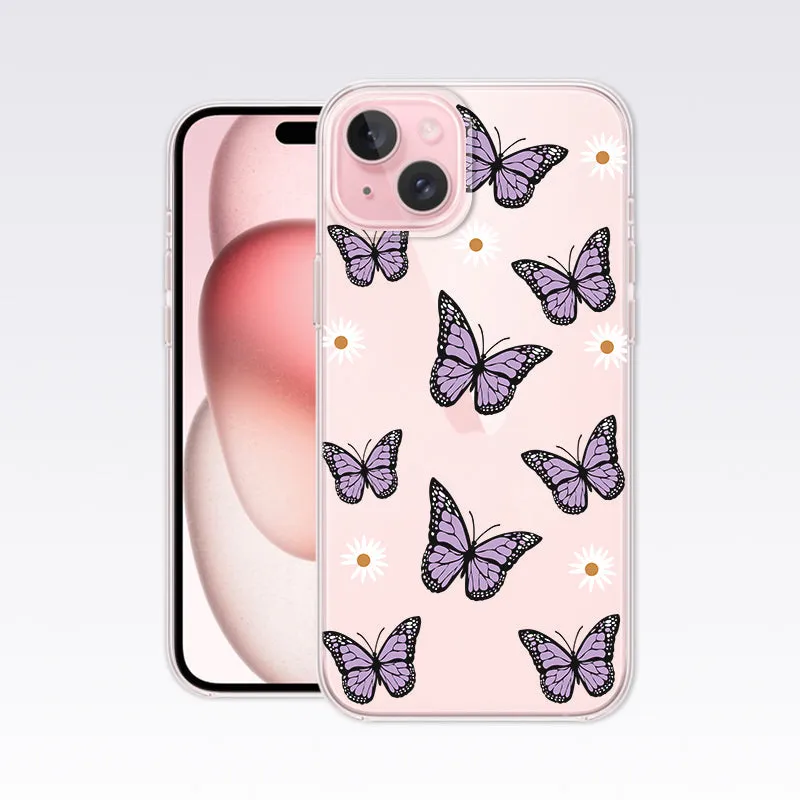 Purple Butterfly with Flower Clear Silicon Cover