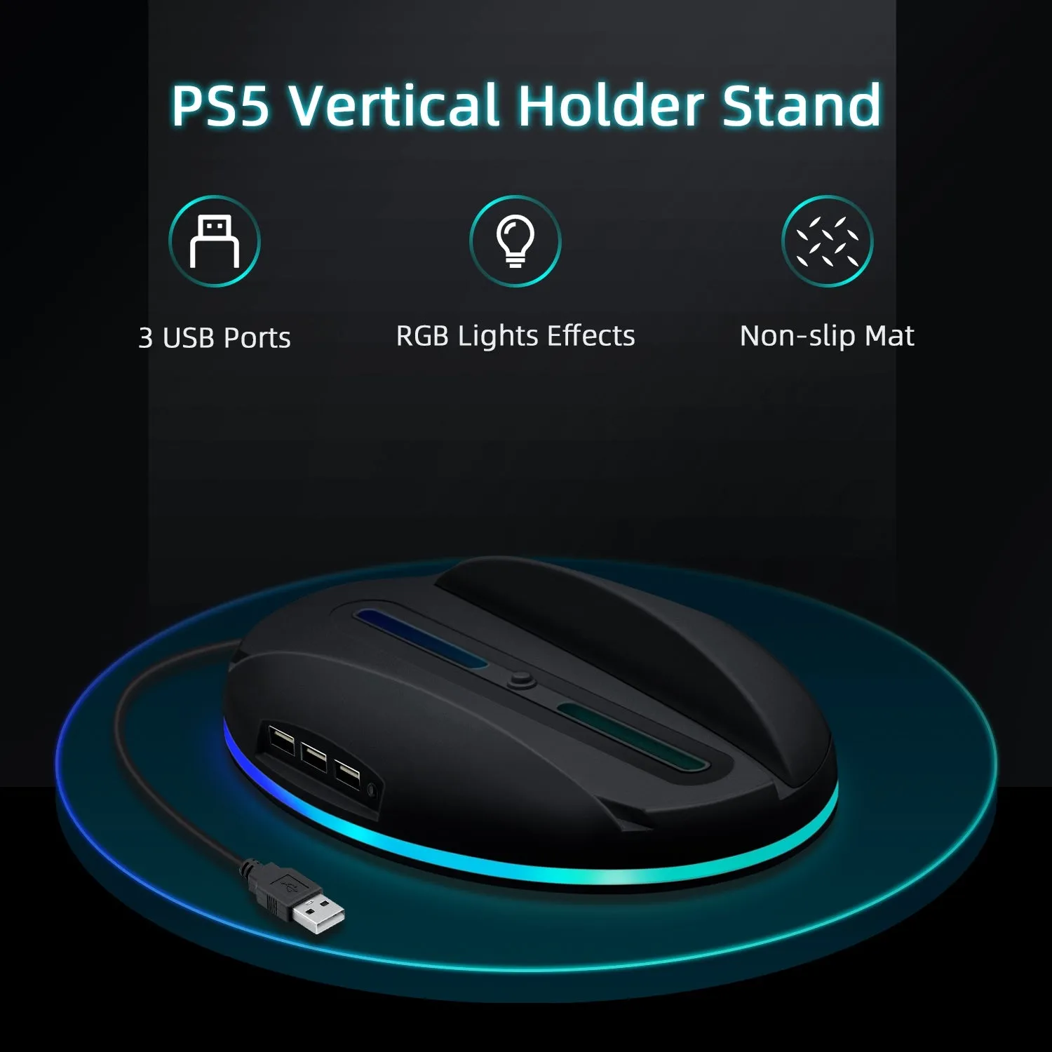 RGB Vertical Holder Stand with USB Hub for PS5 Console