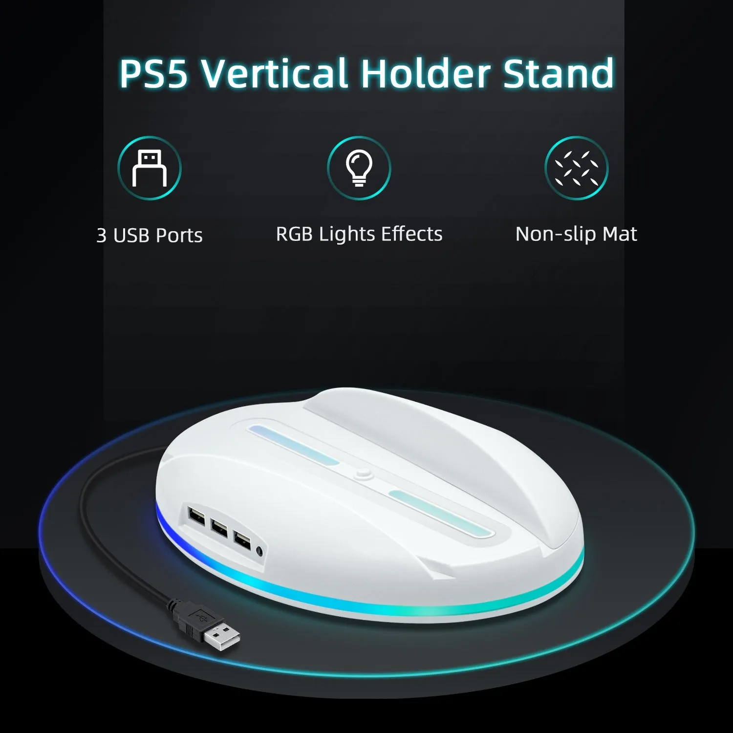 RGB Vertical Holder Stand with USB Hub for PS5 Console