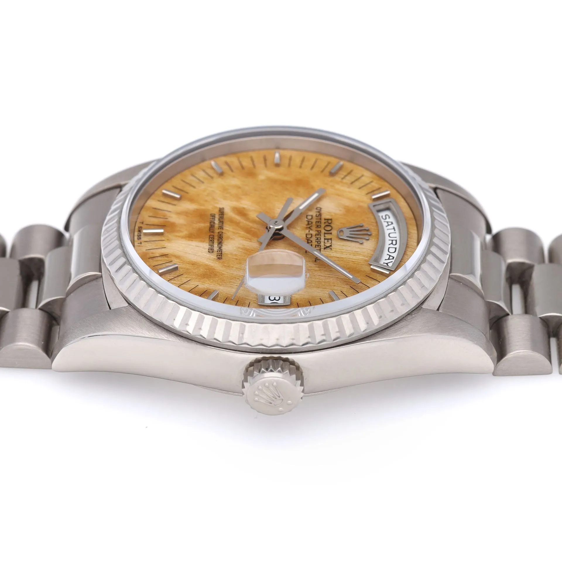 Rolex Day-Date 18239 White Gold Rare Birch Wood Dial with Papers