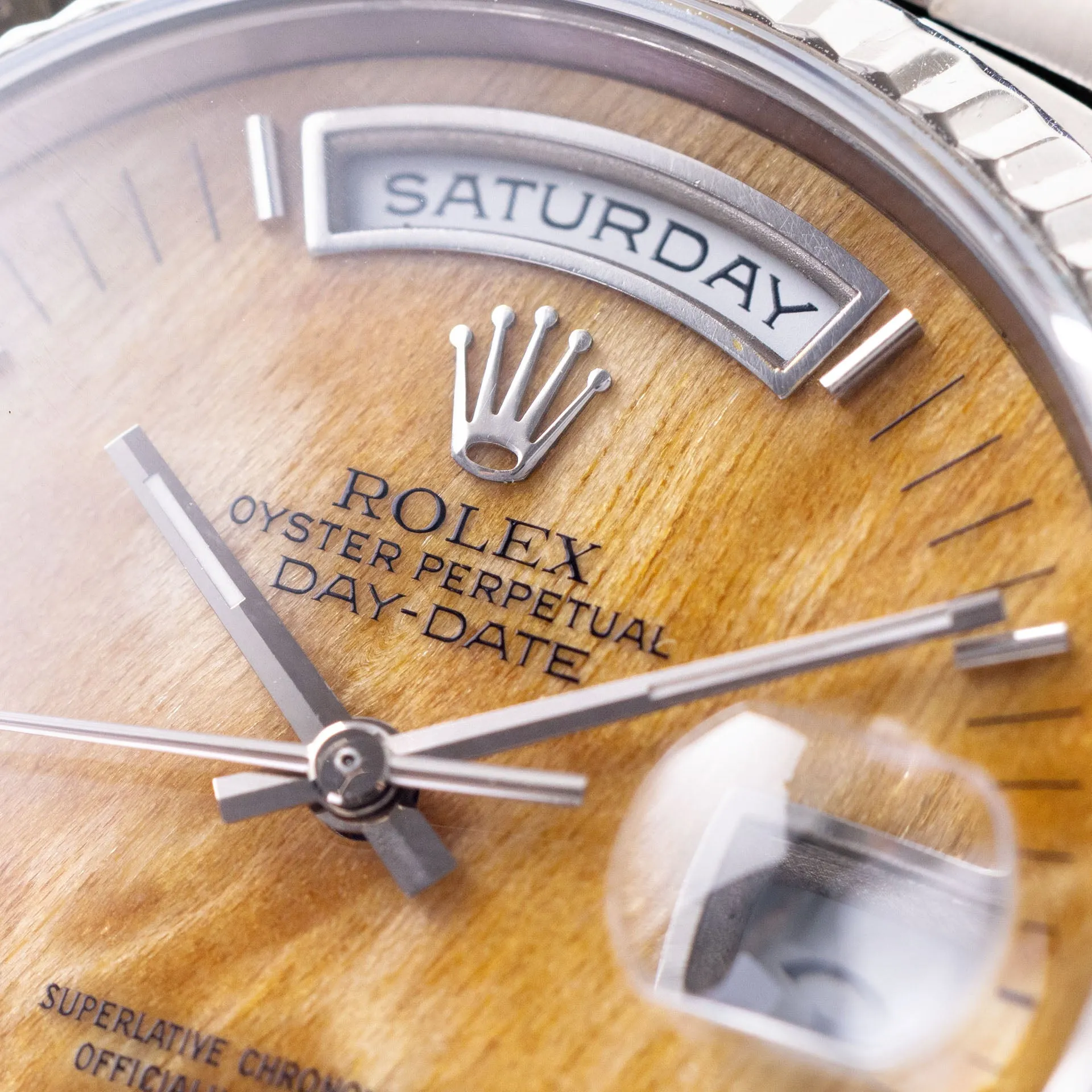 Rolex Day-Date 18239 White Gold Rare Birch Wood Dial with Papers