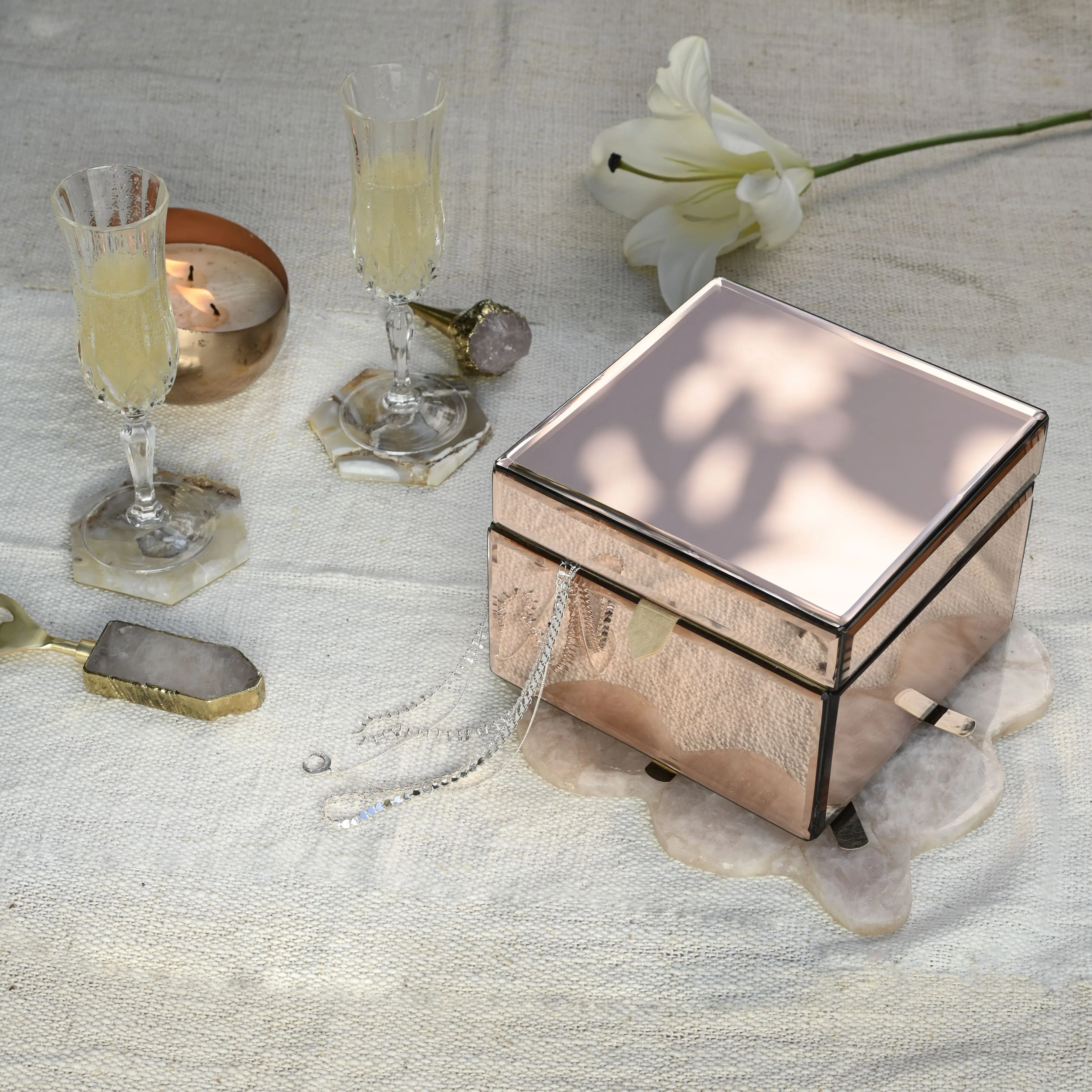 Rose Gold Glass Jewellery Box