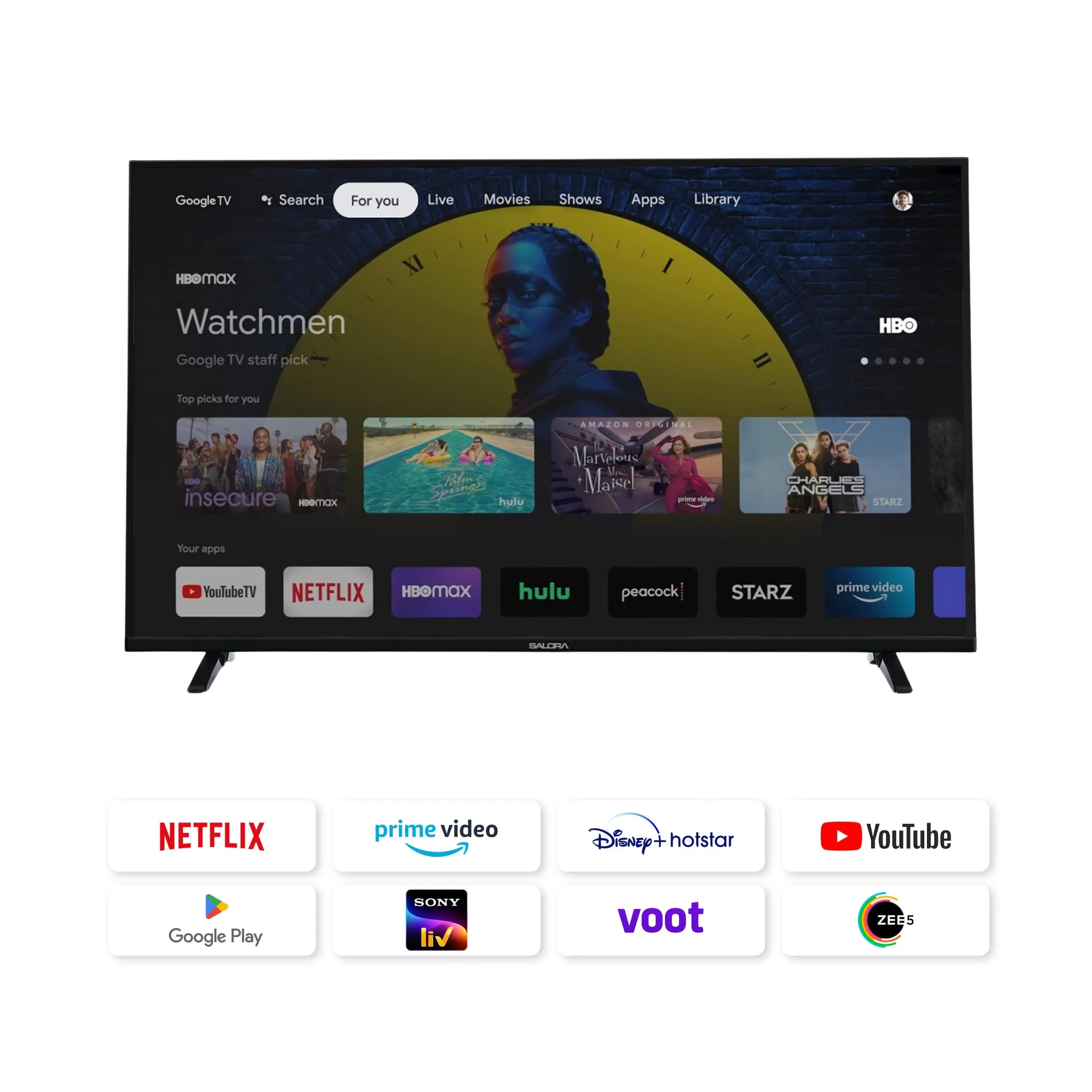 Salora 109 cm (43 inches) FHD Smart LED Google TV | SLV-4431 GTV (Black) | Vibrant HDR10 Display, Powerful 20W Dolby Audio, Google Assistant & Voice Control Remote