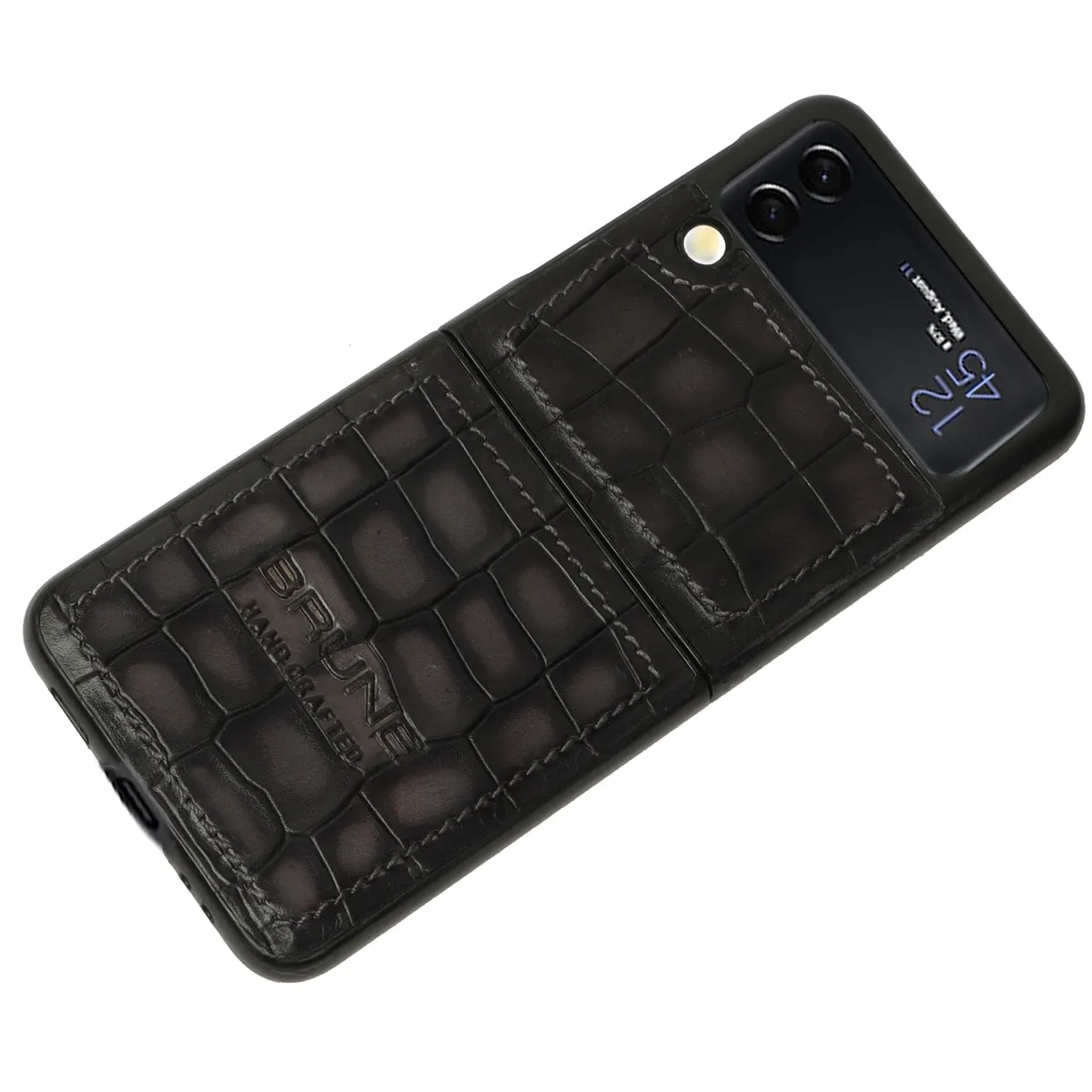 Samsung Galaxy Flip Series Grey Deep Croco Textured Leather Mobile Cover by Brune & Bareskin