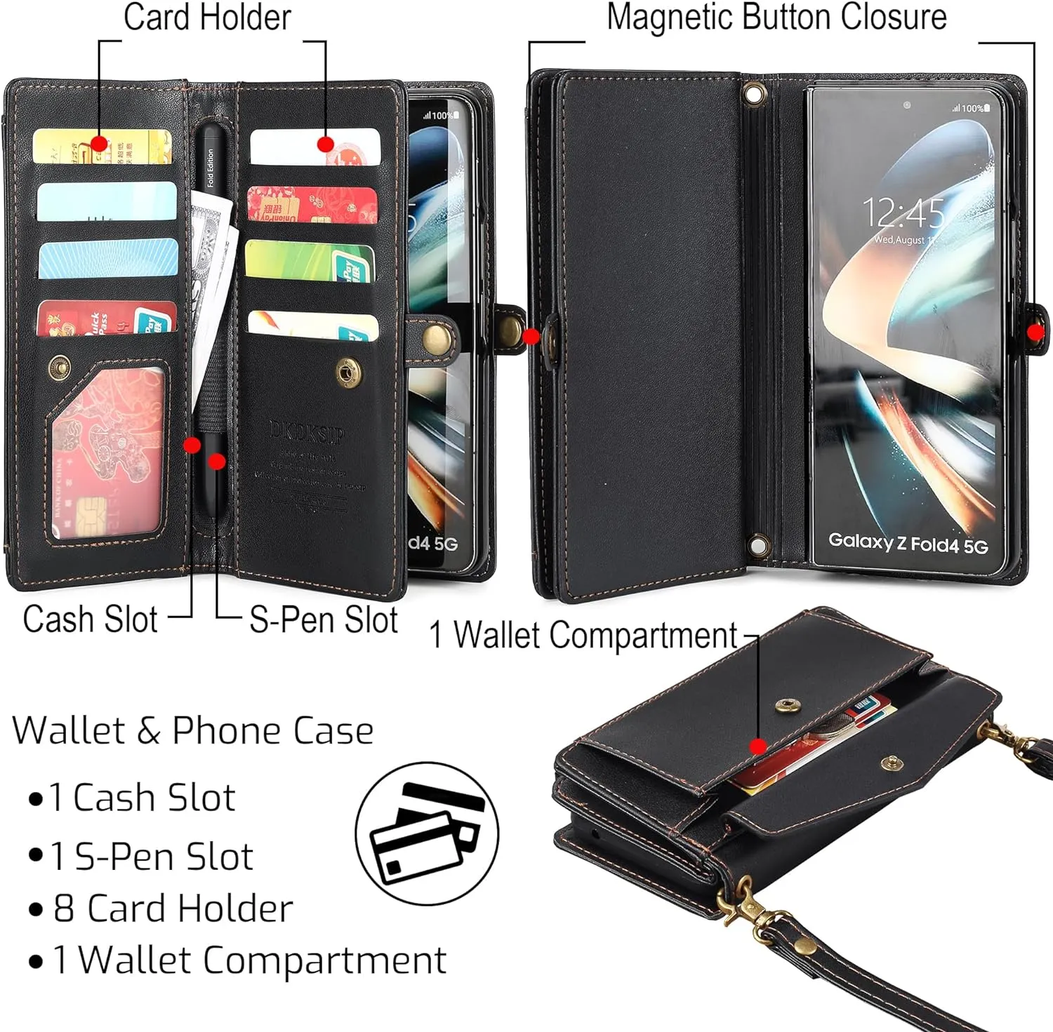 Samsung Galaxy Z Fold 5 Wallet Blocking Card Holder PU Leather Flip Phone Case