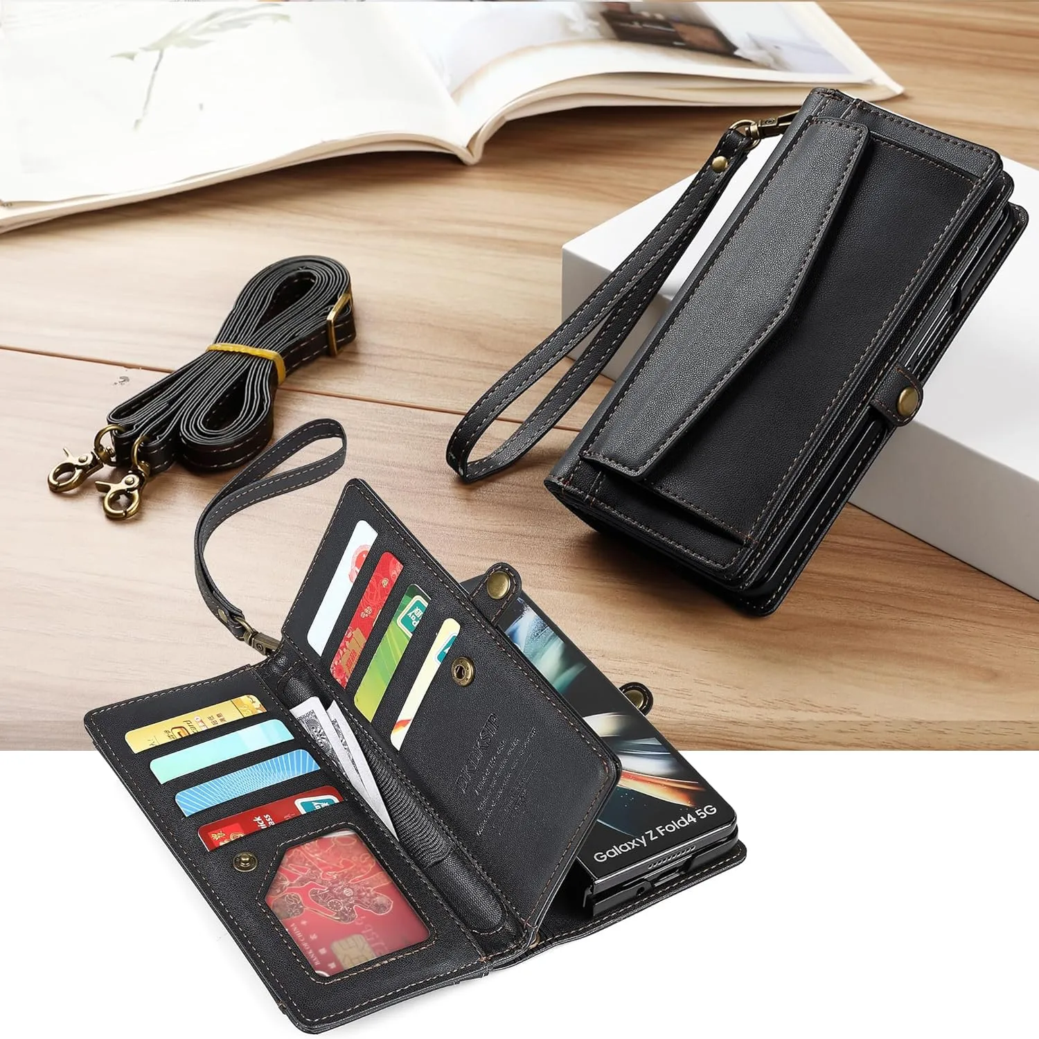 Samsung Galaxy Z Fold 5 Wallet Blocking Card Holder PU Leather Flip Phone Case