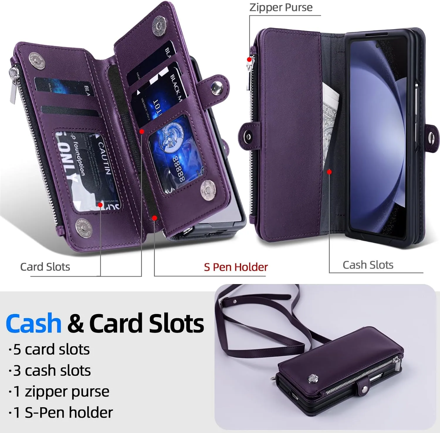 Samsung Galaxy Z Fold 5 Wallet Z Fold 5 Case S Pen Holder Full Body Cover