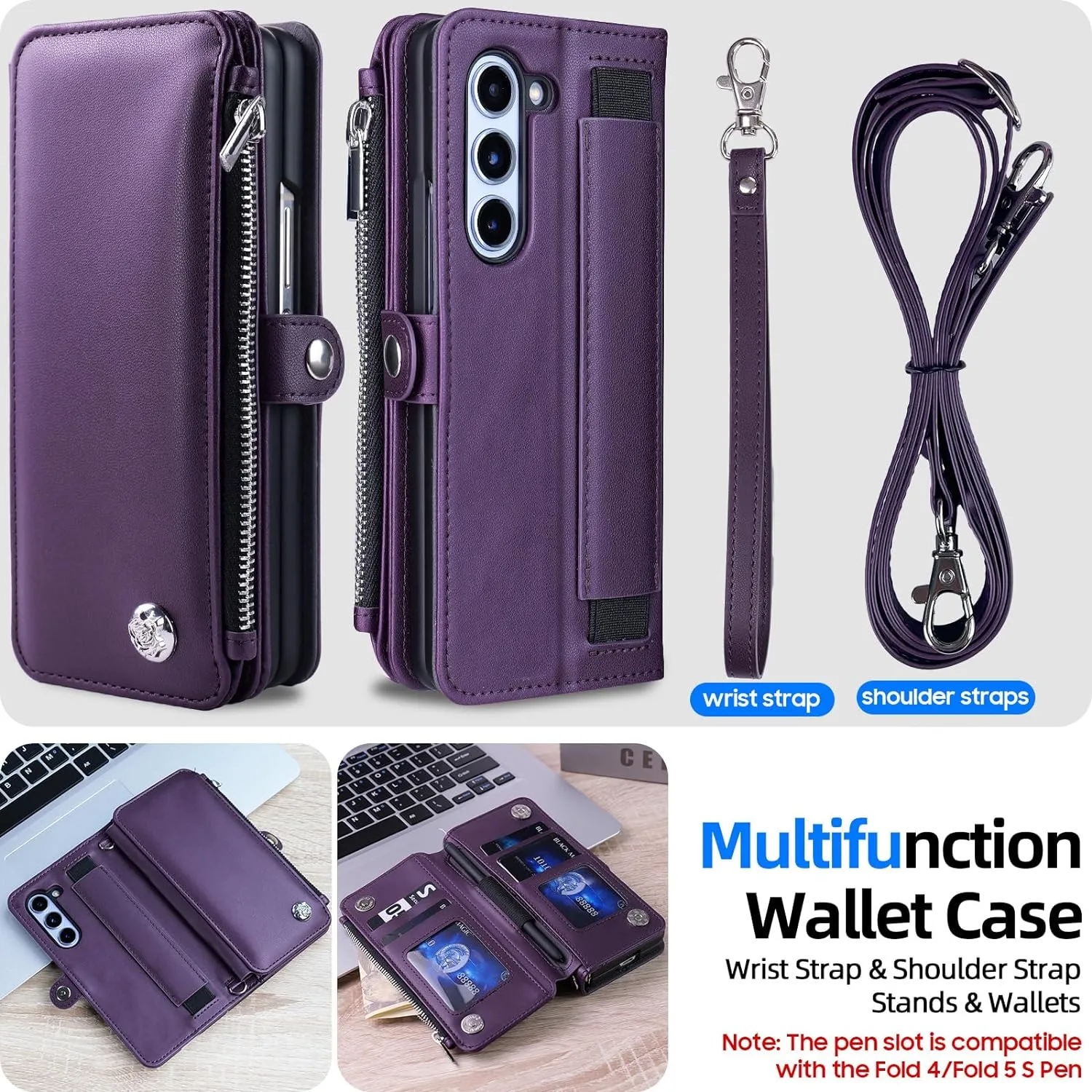 Samsung Galaxy Z Fold 5 Wallet Z Fold 5 Case S Pen Holder Full Body Cover