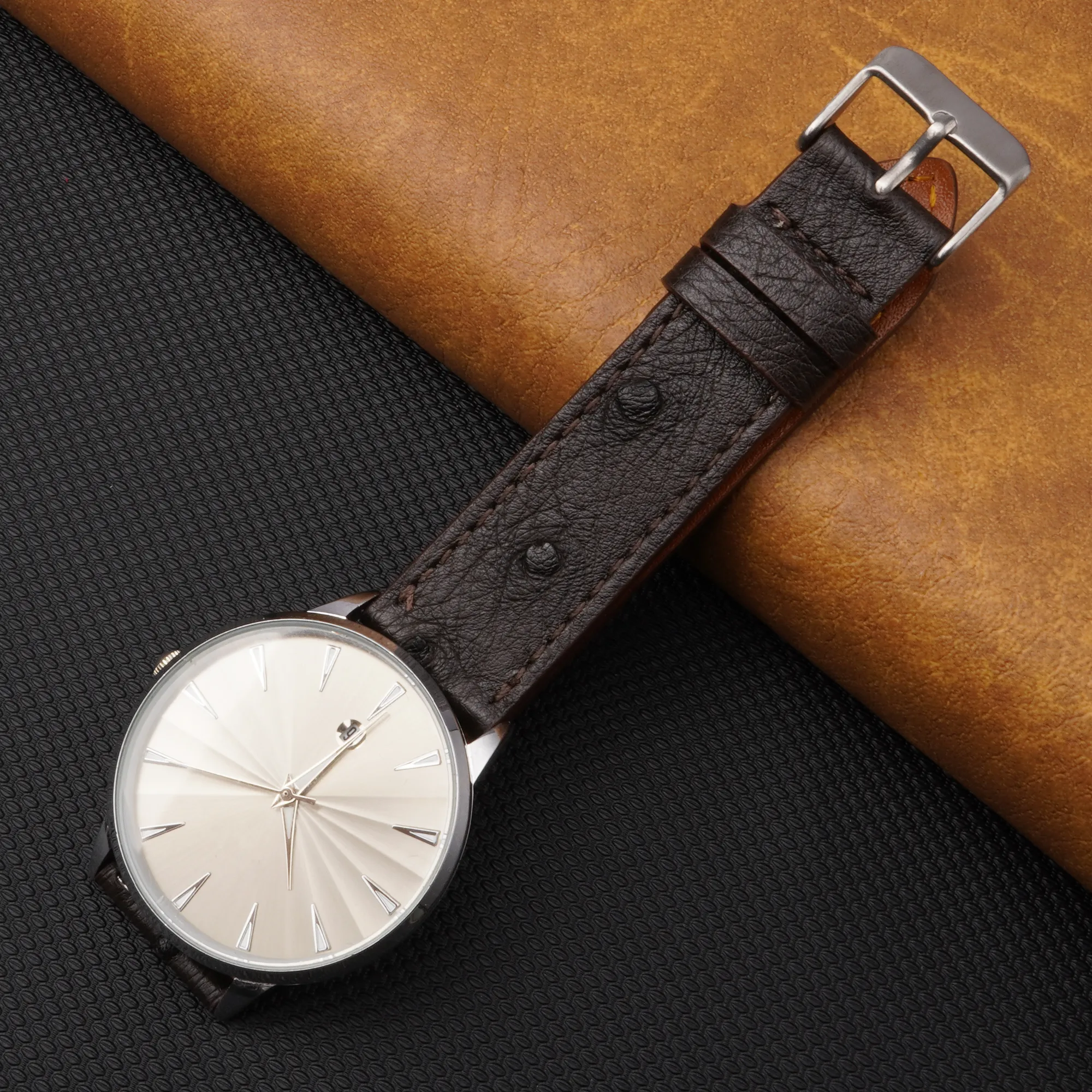 Slim Dark Brown Ostrich Leather Watch Band