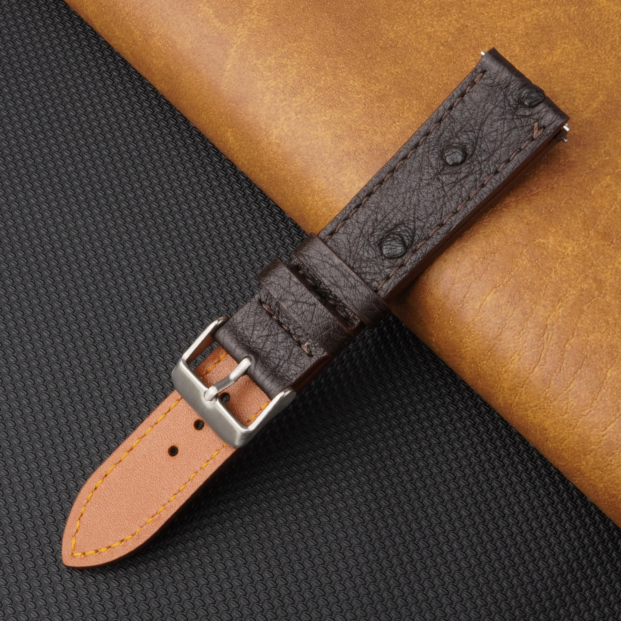 Slim Dark Brown Ostrich Leather Watch Band