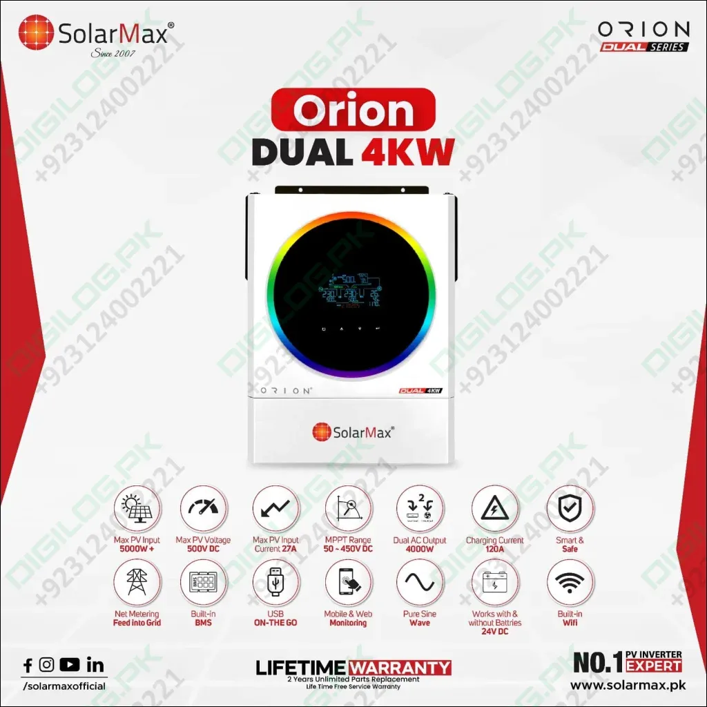 Solar Max SM-ORION-DUAL-4KW hybrid inverter in Pakistan