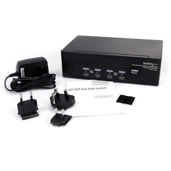 Startech.Com 4 Port Dvi Vga Dual Monitor Kvm Switch Usb With Audio And Usb 2.0 Hub (Sv431ddvdua) - Kvm / Audio / Usb Swi