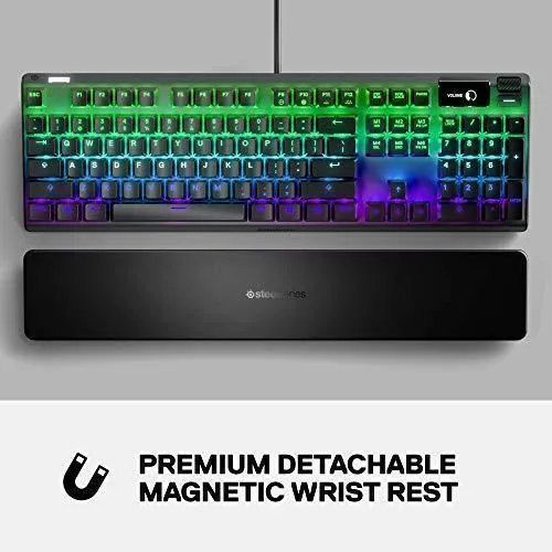 SteelSeries Apex 7 Mechanical Gaming Keyboard – OLED Smart Display – USB Passthrough and Media Controls – Tactile and Clicky – RGB Backlit (Blue Switch)