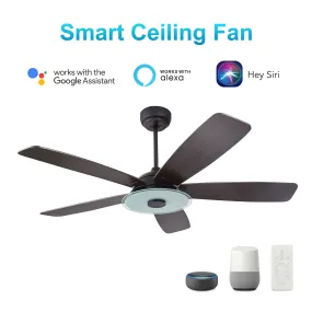 Striker Black/Dark Wood 5 Blade Smart Ceiling Fan with Dimmable LED Light Kit Works with Remote Control, Wi-Fi apps and Voice control via Google Assistant/Alexa/Siri