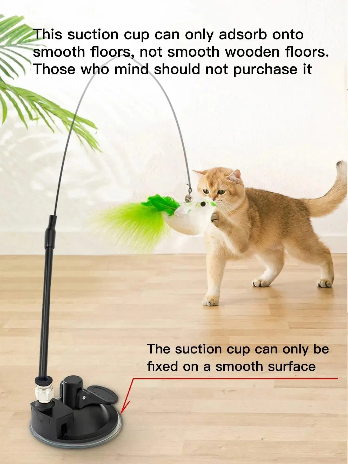 Suction Wand Cat Toy with Feathered Bird & Long Rod