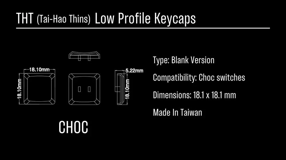 Taihao THT Thins Keycap Low Profile Keycaps For Gaming Mechanical Keyboard Kailh Choc 1350 or MX Switch Light Through Black Cyan