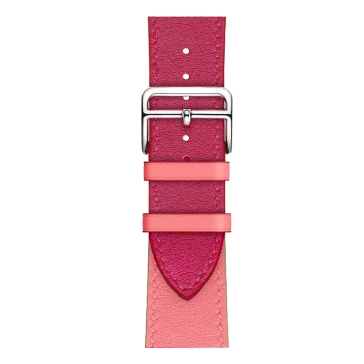 Two Color Single Loop Leather Wrist Strap Watch Band for Apple Watch Series 3 & 2 & 1 38mm, Color:Rose Red Pink