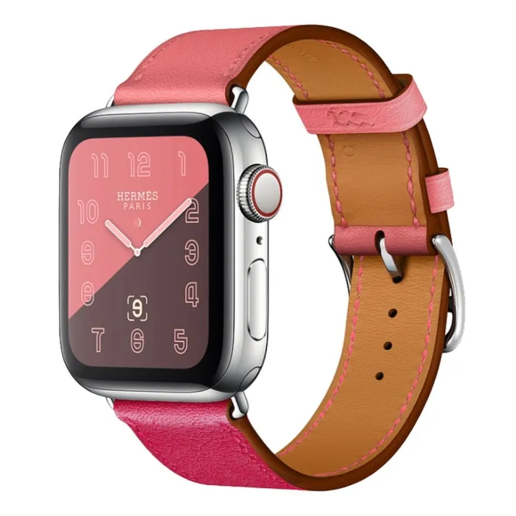 Two Color Single Loop Leather Wrist Strap Watch Band for Apple Watch Series 3 & 2 & 1 38mm, Color:Rose Red Pink