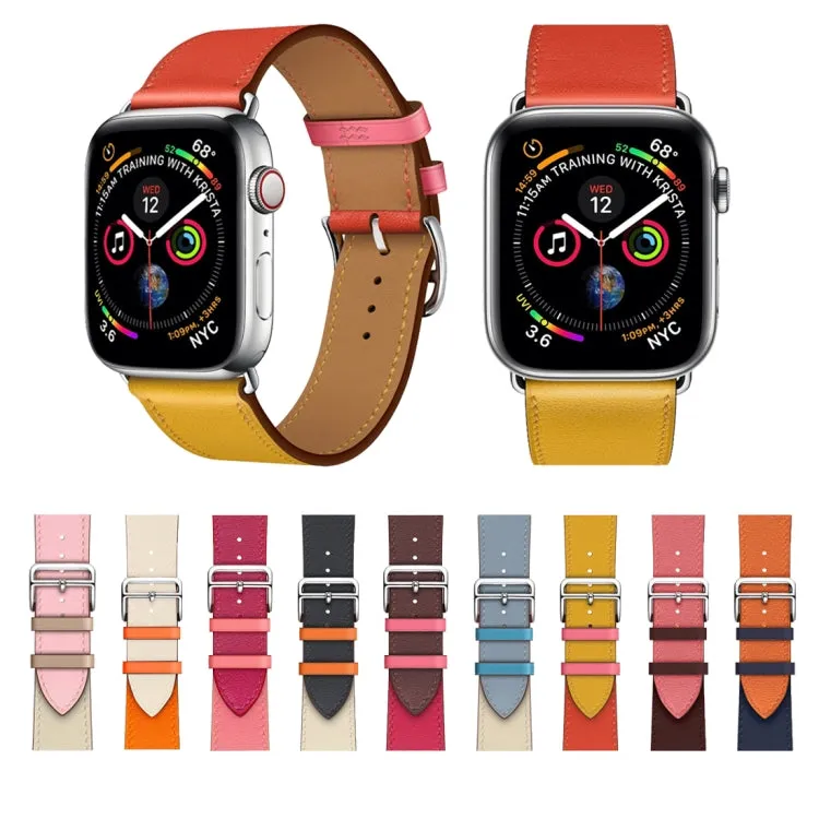 Two Color Single Loop Leather Wrist Strap Watch Band for Apple Watch Series 3 & 2 & 1 38mm, Color:Rose Red Pink