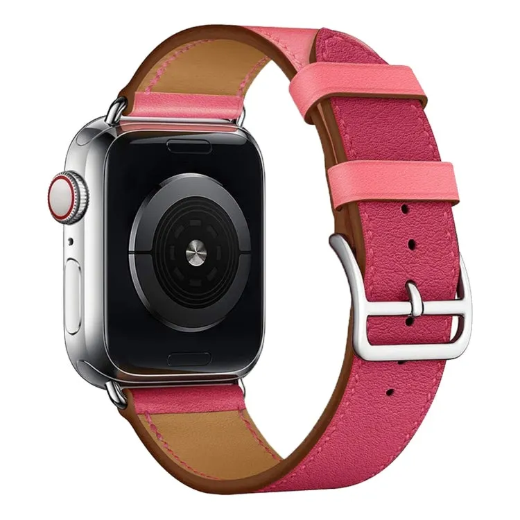 Two Color Single Loop Leather Wrist Strap Watch Band for Apple Watch Series 3 & 2 & 1 38mm, Color:Rose Red Pink