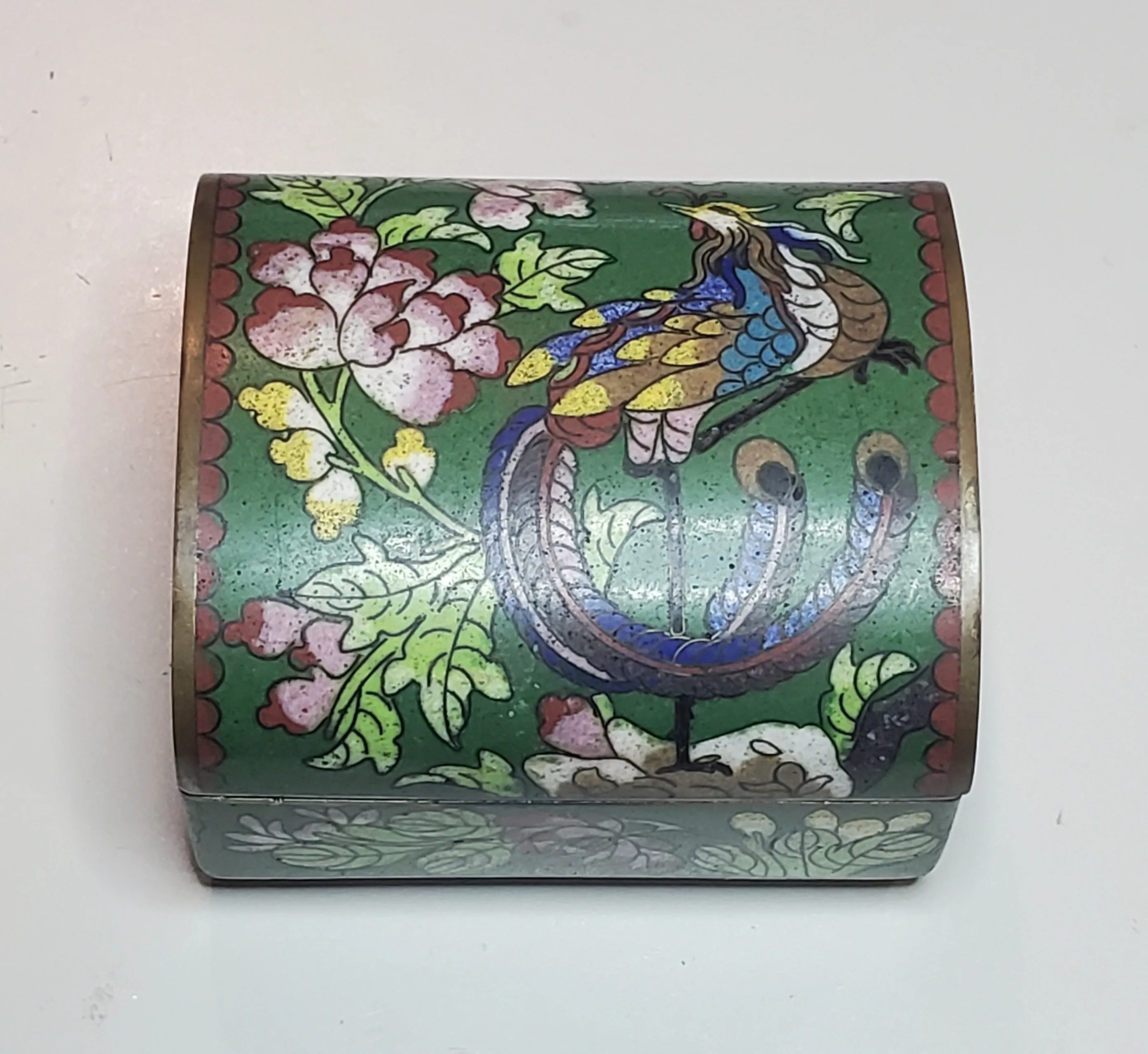 Vintage Peacock Cloisonne Hinged Jewelry Box