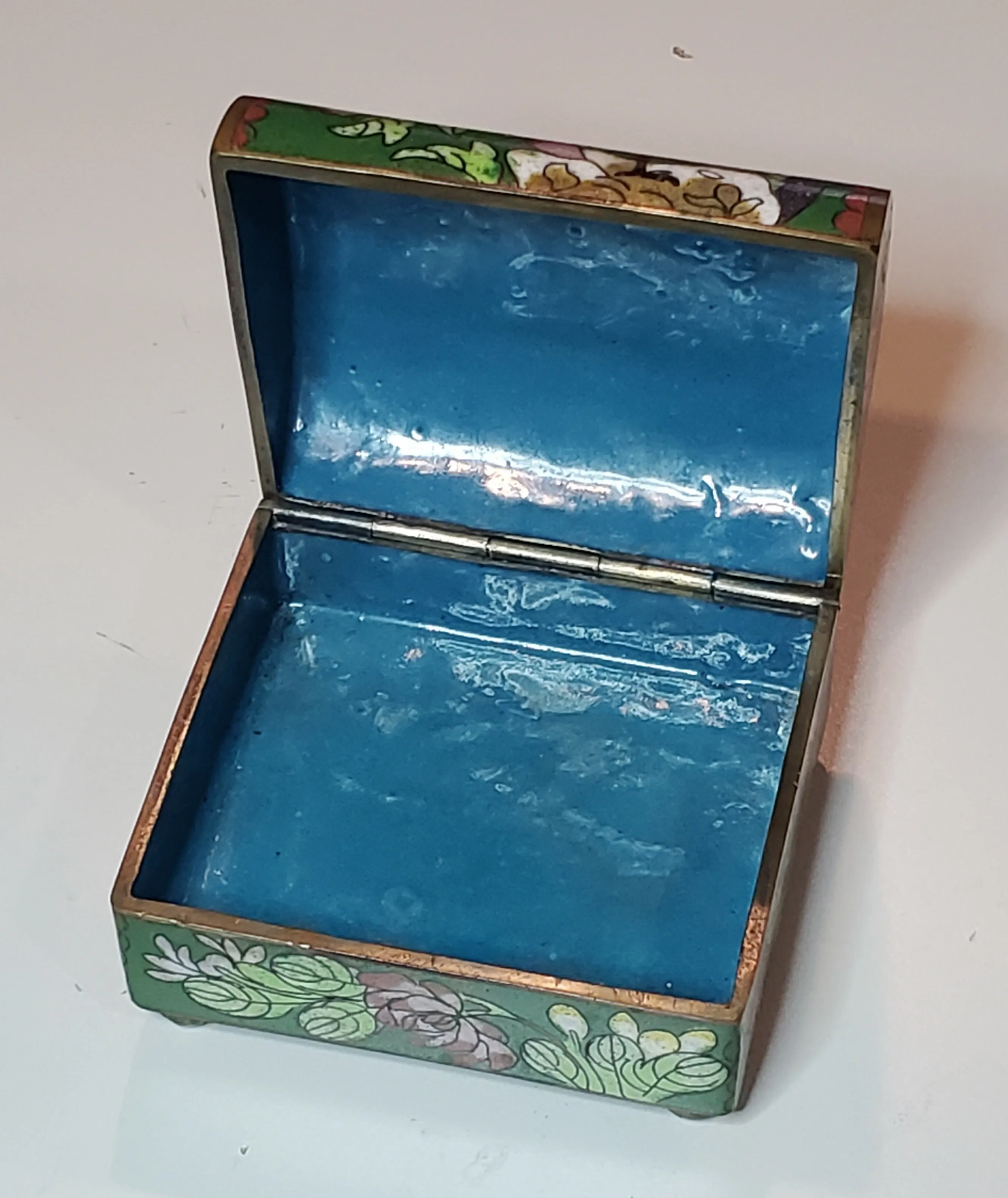 Vintage Peacock Cloisonne Hinged Jewelry Box