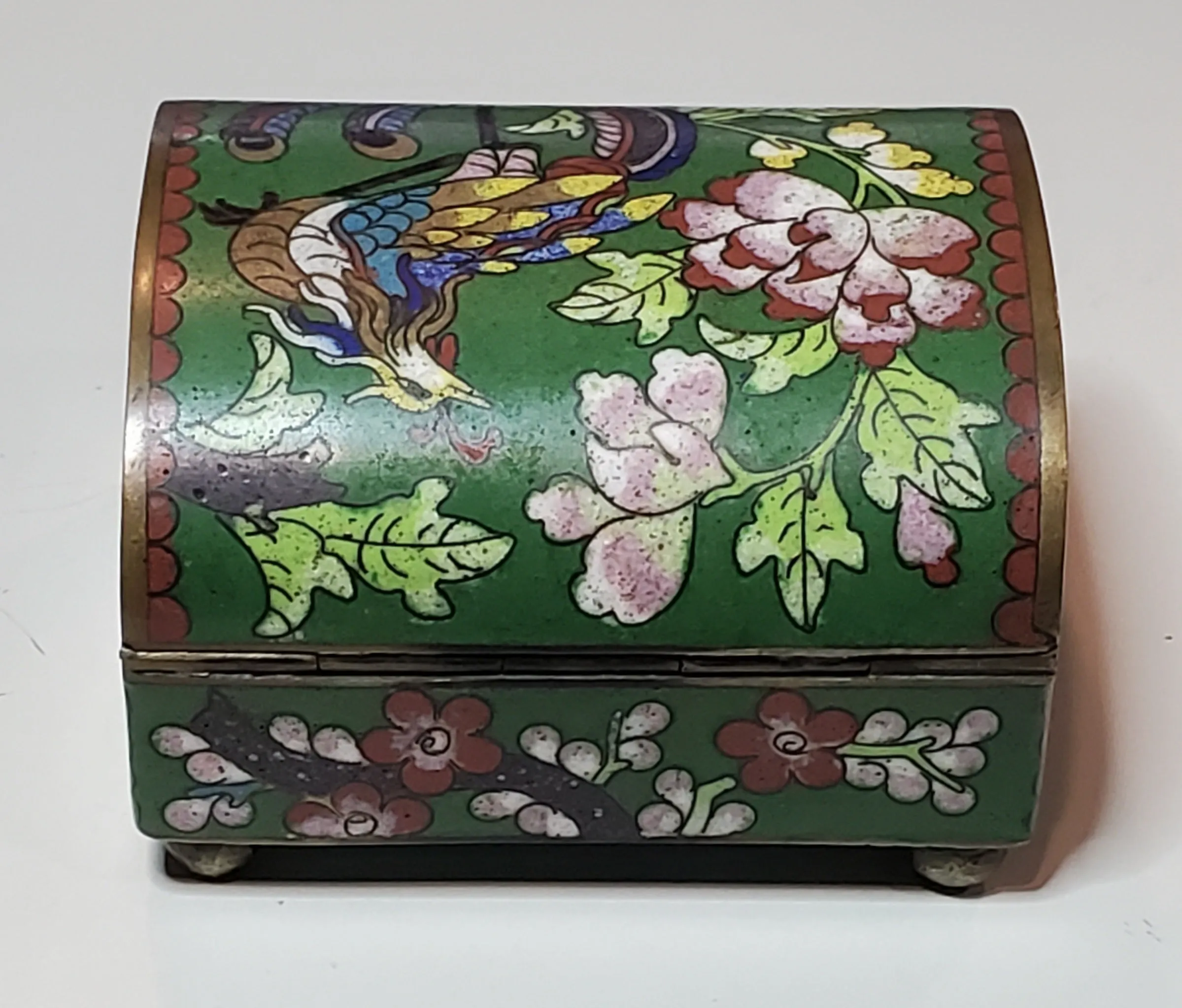 Vintage Peacock Cloisonne Hinged Jewelry Box